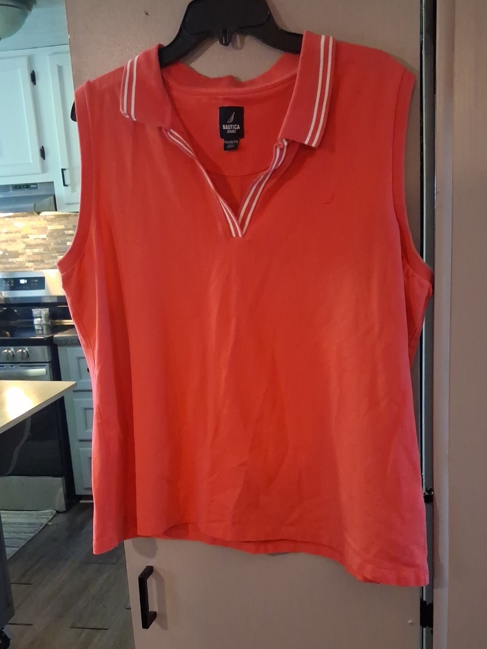 Nautica Coral Sleeveless Polo with Striped Collar
